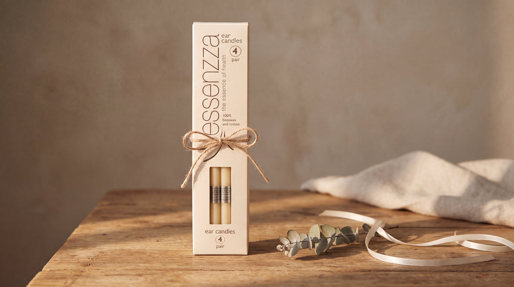 Essenzza Original ear candles — cream carton tied with natural jute ribbon as a thoughtful winter gift