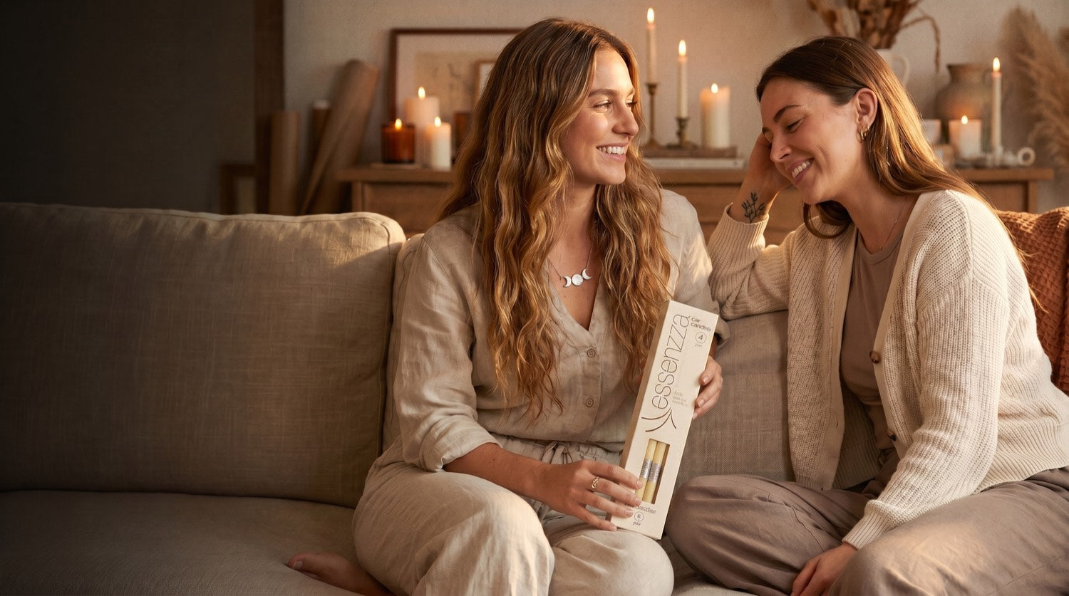 Two friends relaxing together with Essenzza ear candles